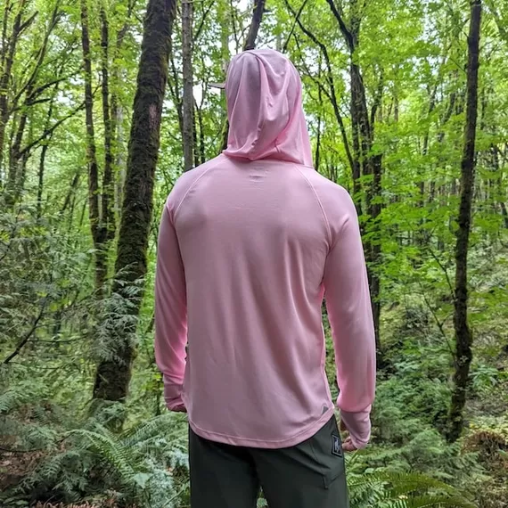 Runyon Men's Cool Pink Sun Hoodie Shirt Long Sleeve Thumbholes Sun Protection Quick Dry American Made In USA
