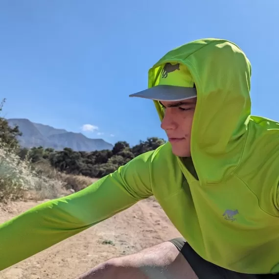 Runyon Men's Neon Lime Green High Visibility Sun Hoodie Shirt Long Sleeve Thumbholes Sun Protection Quick Dry American Made In USA