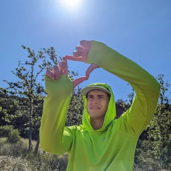 Runyon Men's Neon Lime Green High Visibility Sun Hoodie Shirt Long Sleeve Thumbholes Sun Protection Quick Dry American Made In USA