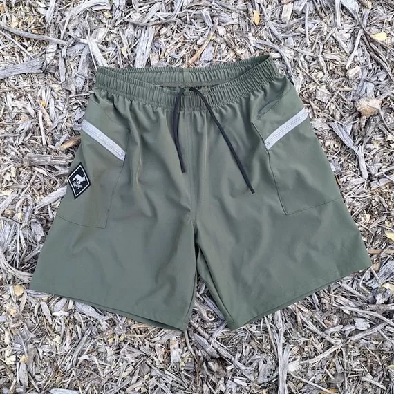 Runyon American Made In USA TrailStash 7" Olive Green Gravel Short- Running, Hiking, Cycling, Fitness, Outdoors