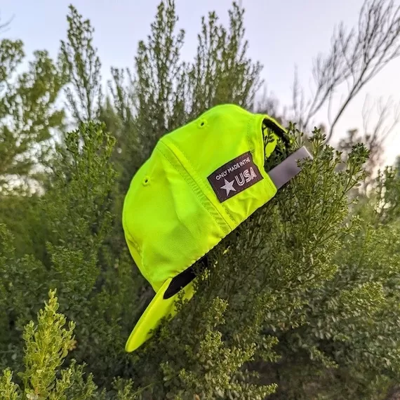 Runyon Neon Yellow Hi Visibility Fluorescent Green Reflective Performance Trail Cap American Made In USA Running Performance Running Hat Hiking Outdoors Fitness Headwear