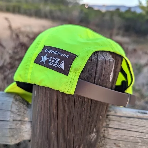 Runyon Neon Yellow Hi Visibility Fluorescent Green Reflective Performance Trail Cap American Made In USA Running Performance Running Hat Hiking Outdoors Fitness Headwear