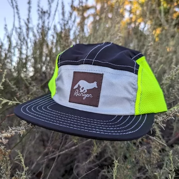 Runyon Black Neon Reflective Camp Hat American Made In USA Trail Running Hiking Workout Performance Cap