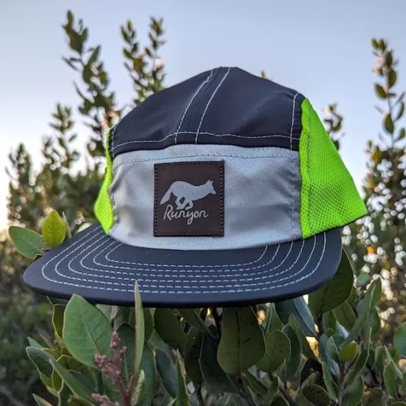 Runyon Black Neon Reflective Camp Hat American Made In USA Trail Running Hiking Workout Performance Cap
