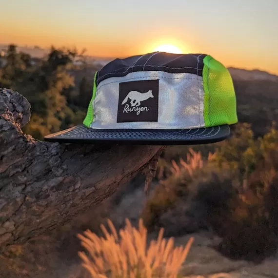 Runyon Black Neon Reflective Camp Hat American Made In USA Trail Running Hiking Workout Performance Cap