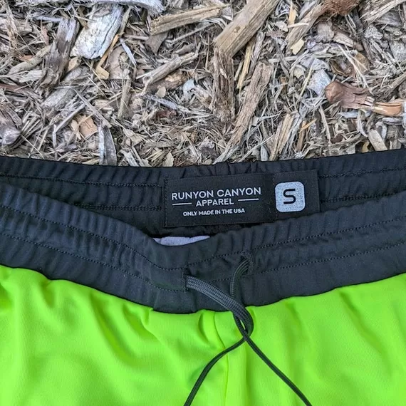 Runyon Fluorescent Safety Neon Yellow Green Running Short - Retro Ranger 4" Inch Workout Short American Made In USA
