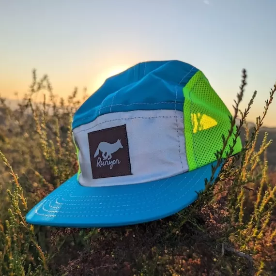 Runyon Teal Neon Reflective Camp Hat American Made In USA Trail Running Hiking Workout Performance Cap