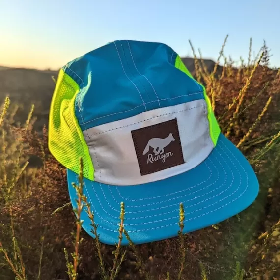 Runyon Teal Neon Reflective Camp Hat American Made In USA Trail Running Hiking Workout Performance Cap