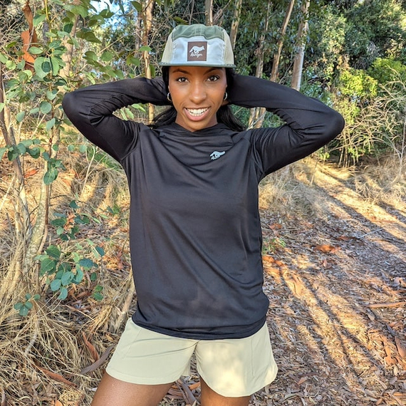 Runyon Women's Unisex Black Sun Hoodie Shirt Long Sleeve Thumbholes Sun Protection Quick Dry American Made In USA