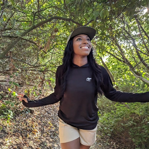 Runyon Women's Unisex Black Sun Hoodie Shirt Long Sleeve Thumbholes Sun Protection Quick Dry American Made In USA
