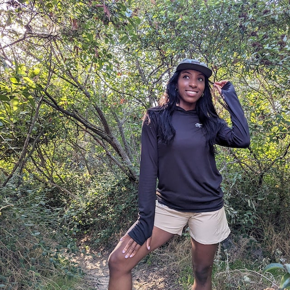 Runyon Women's Unisex Black Sun Hoodie Shirt Long Sleeve Thumbholes Sun Protection Quick Dry American Made In USA