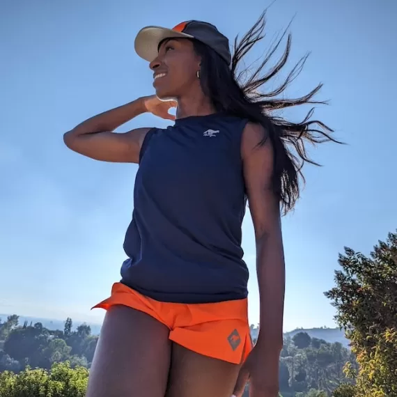 Runyon Women's Navy Blue Sleeveless Muscle Tee Performance Tank Top American Made In USA