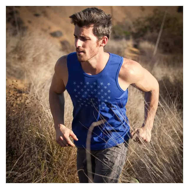 Runyon Canyon Apparel Mens Royal Blue Striped Star Performance Power Tank