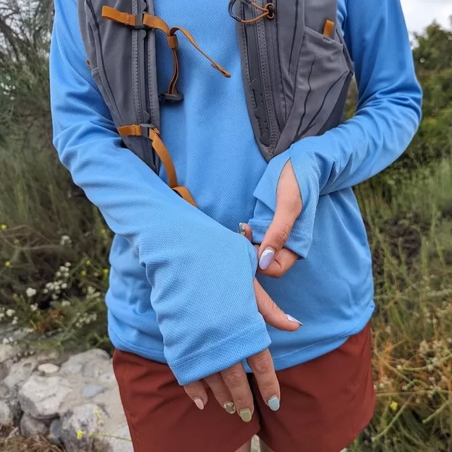 Runyon Unisex Light Baby Blue Sun Hoodie Shirt Long Sleeve Thumbholes Sun Protection Quick Dry American Made In USA