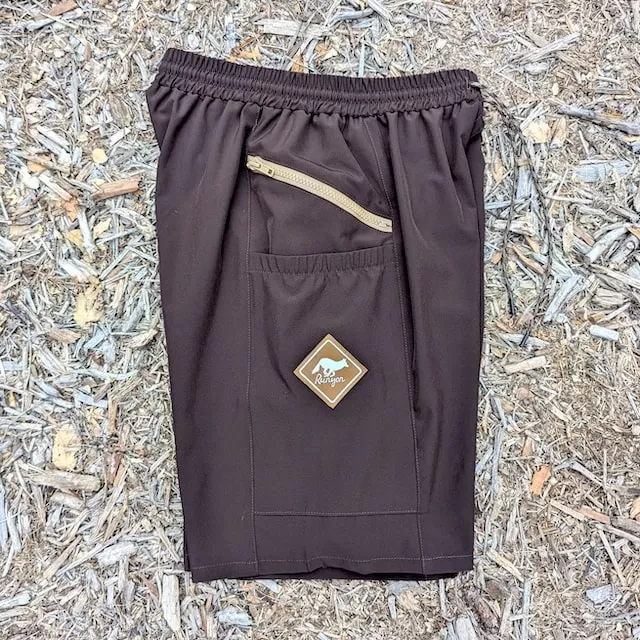 Runyon 9" TrailStash Gravel Cycling Short great for Trail Running, Hiking, Fitness Outdoors Brown