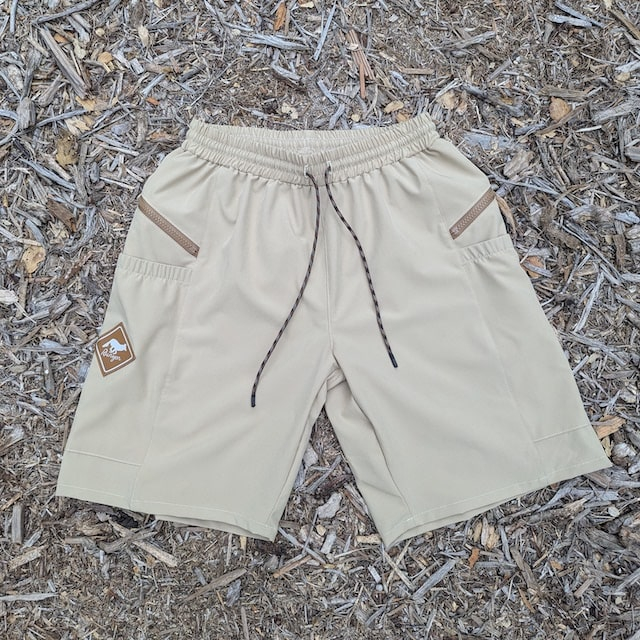 Runyon 9" TrailStash Gravel Cycling Short great for Trail Running, Hiking, Fitness Outdoors Khaki/Sand