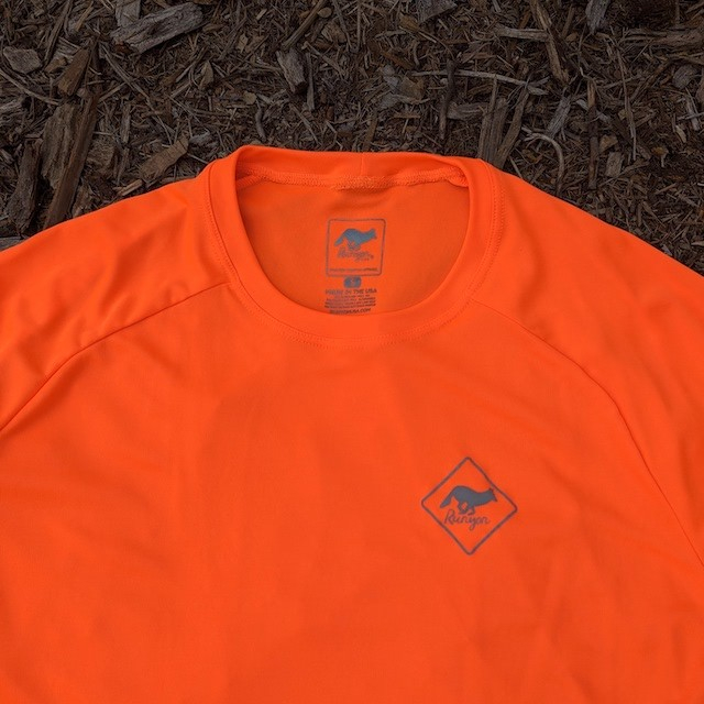 Runyon American Made In USA Mens Running Apparel Neon Safety Fluorescent Orange Fitness Performance Training Shirt