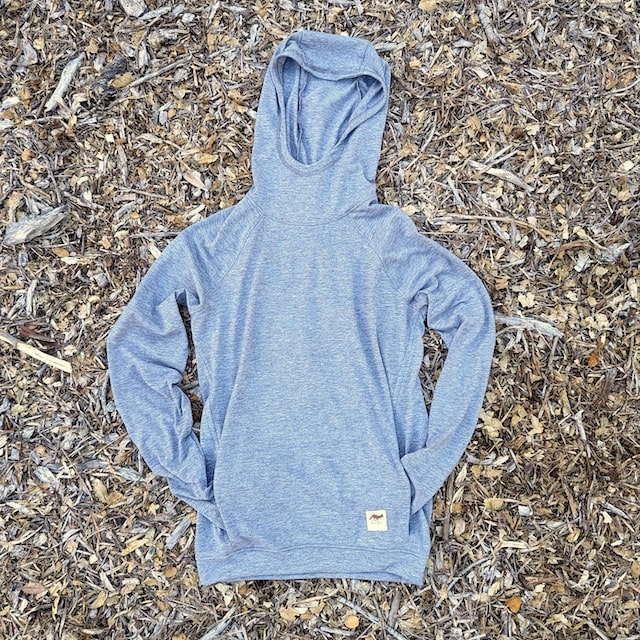 Runyon Men's Heather Grey Pocketed Sun Hoodie Shirt Long Sleeve Thumbholes Sun Protection Quick Dry American Made In USA