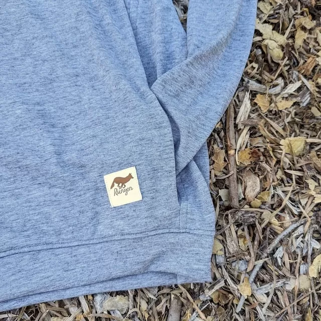 Runyon Men's Heather Grey Pocketed Sun Hoodie Shirt Long Sleeve Thumbholes Sun Protection Quick Dry American Made In USA