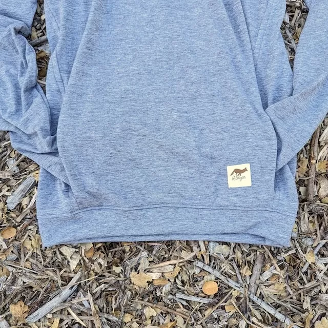 Runyon Unisex Heather Grey Pocketed Sun Hoodie Shirt Long Sleeve Thumbholes Sun Protection Quick Dry American Made In USA