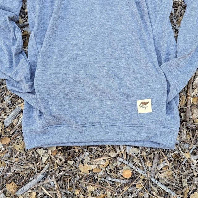 Runyon Unisex Heather Grey Pocketed Sun Hoodie Shirt Long Sleeve Thumbholes Sun Protection Quick Dry American Made In USA