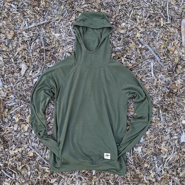 Runyon Men's Army Green Pocketed Sun Hoodie Shirt Long Sleeve Thumbholes Sun Protection Quick Dry American Made In USA