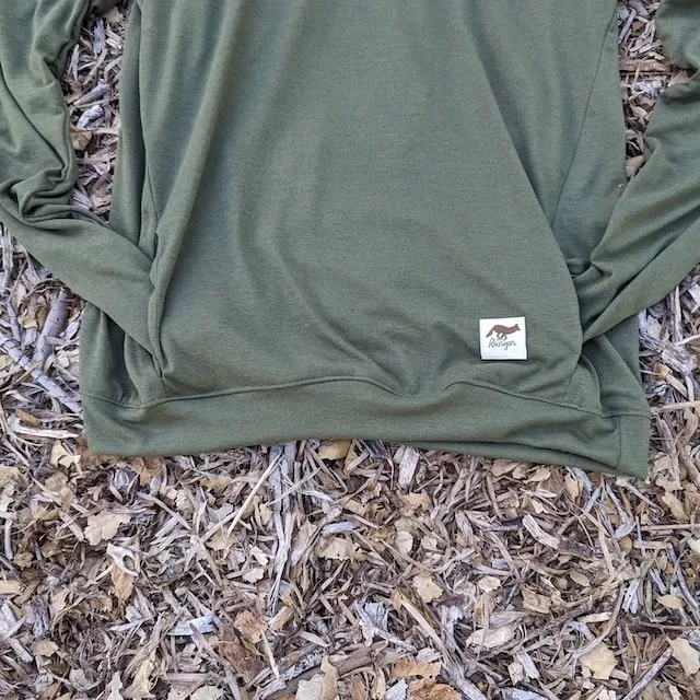 Runyon Men's Army Green Pocketed Sun Hoodie Shirt Long Sleeve Thumbholes Sun Protection Quick Dry American Made In USA