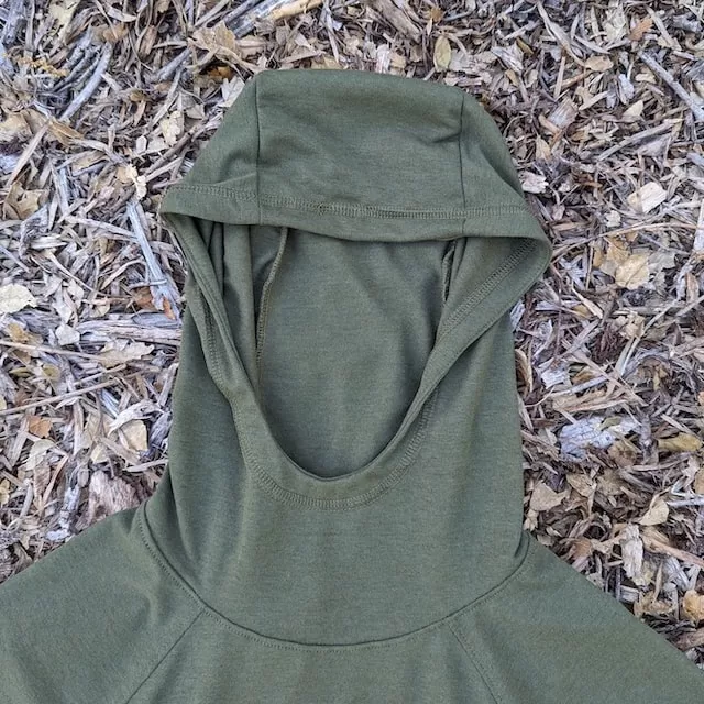 Runyon Men's Army Green Pocketed Sun Hoodie Shirt Long Sleeve Thumbholes Sun Protection Quick Dry American Made In USA