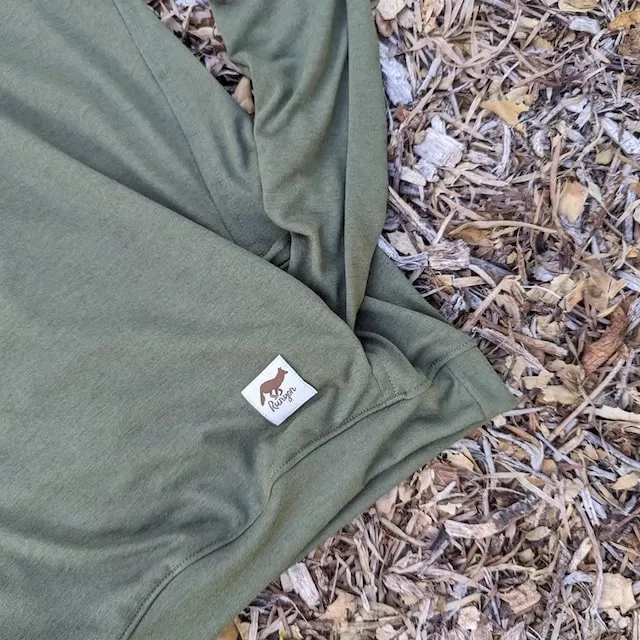 Runyon Men's Army Green Pocketed Sun Hoodie Shirt Long Sleeve Thumbholes Sun Protection Quick Dry American Made In USA
