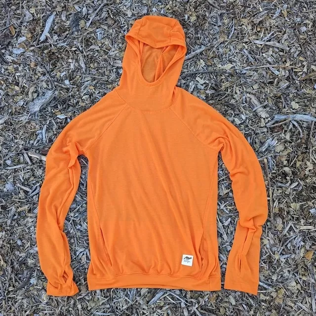 Runyon Men's Orange Pocketed Sun Hoodie Shirt Long Sleeve Thumbholes Sun Protection Quick Dry American Made In USA