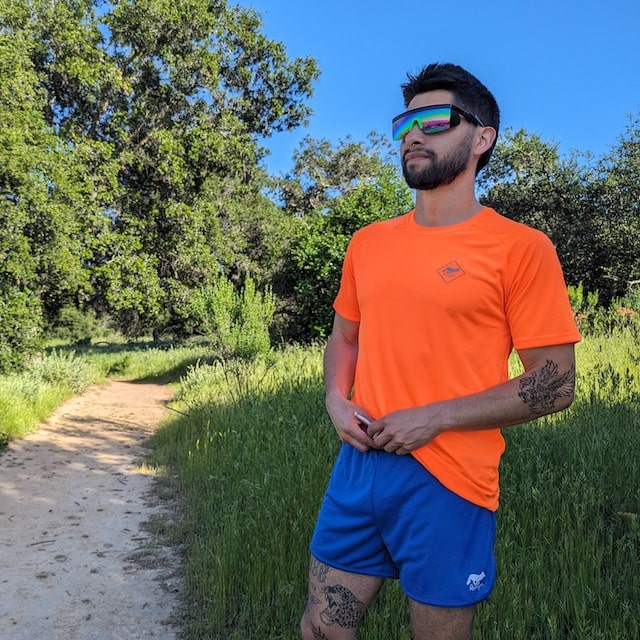 Runyon American Made In USA Mens Running Apparel Neon Safety Fluorescent Orange Fitness Performance Training Shirt