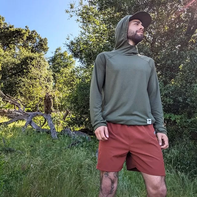 Runyon Men's Army Green Pocketed Sun Hoodie Shirt Long Sleeve Thumbholes Sun Protection Quick Dry American Made In USA