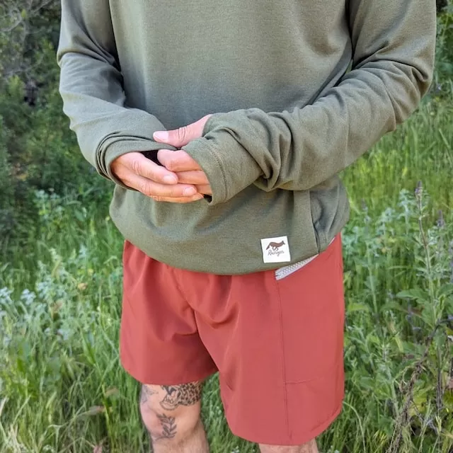 Runyon Men's Army Green Pocketed Sun Hoodie Shirt Long Sleeve Thumbholes Sun Protection Quick Dry American Made In USA