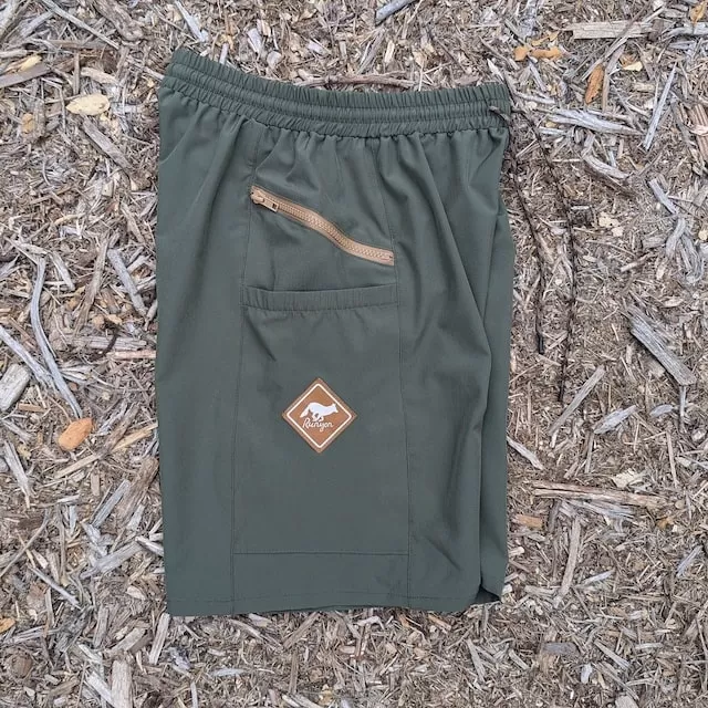 Runyon 9" TrailStash Gravel Cycling Short great for Trail Running, Hiking, Fitness Outdoors Olive Green