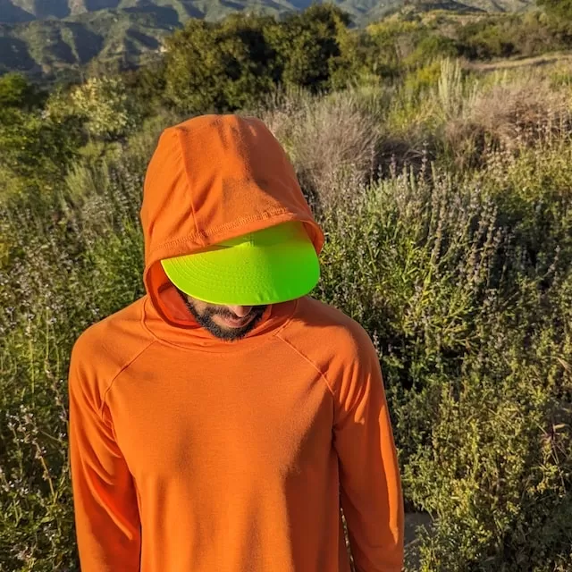 Runyon Men's Orange Pocketed Sun Hoodie Shirt Long Sleeve Thumbholes Sun Protection Quick Dry American Made In USA