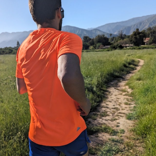 Runyon American Made In USA Mens Running Apparel Neon Safety Fluorescent Orange Fitness Performance Training Shirt