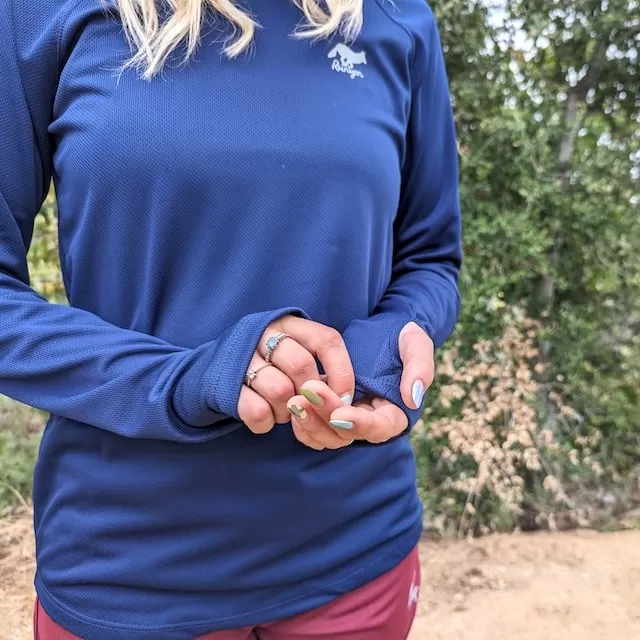 Runyon Unisex Navy Blue Sun Hoodie Shirt Long Sleeve Thumbholes Sun Protection Quick Dry American Made In USA