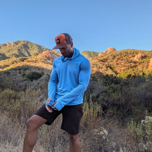Runyon Men's Light Baby Blue Sun Hoodie Shirt Long Sleeve Thumbholes Sun Protection Quick Dry American Made In USA