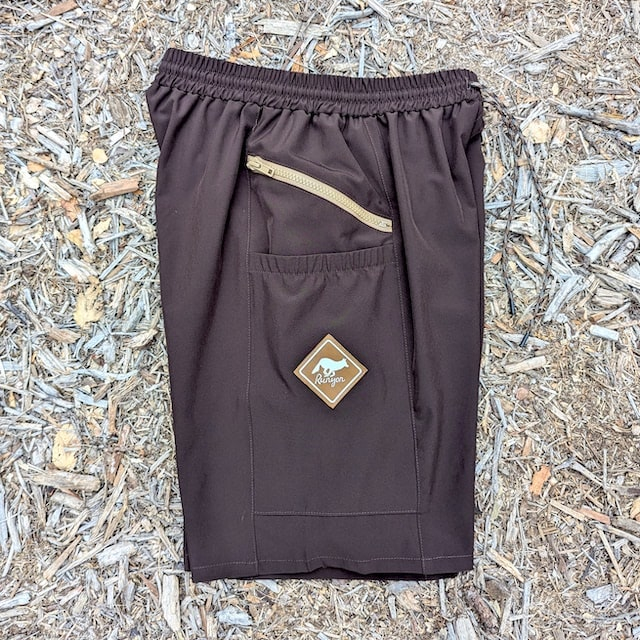 Runyon 9" TrailStash Gravel Cycling Short great for Trail Running, Hiking, Fitness Outdoors Brown