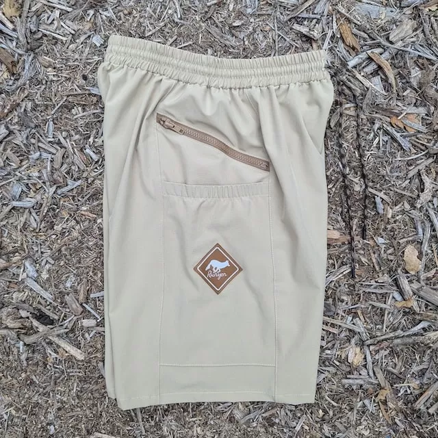 Runyon 9" TrailStash Gravel Cycling Short great for Trail Running, Hiking, Fitness Outdoors Khaki/Sand