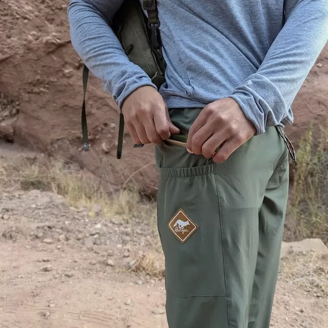 Runyon TrailStash Scrambler - Men's Olive Green Hiking Jogger Pants American Made In USA.