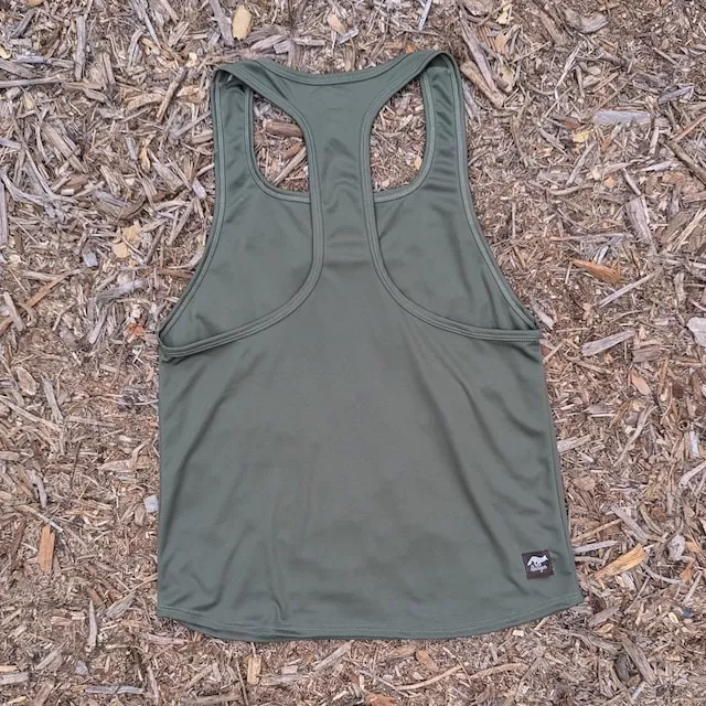 Runyon Olive Army Green Razor Strap Pump Tank - Gym Stringer Racerback Workout Tank Top American Made In USA