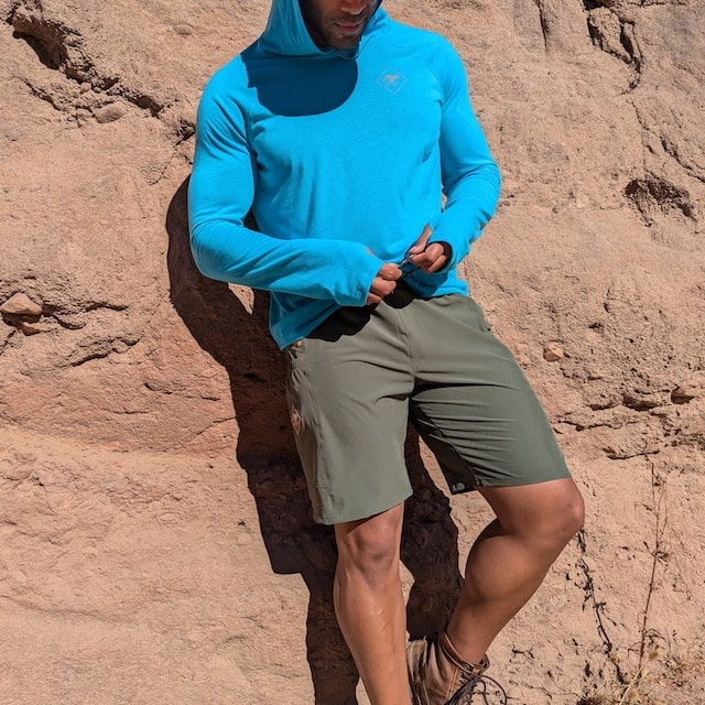Runyon Men's Turquoise Aqua Trail Hoodie Shirt Long Sleeve Thumbholes Quick Dry American Made In USA