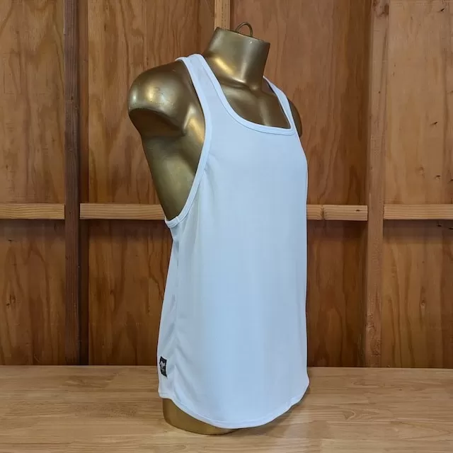Runyon White Razor Strap Pump Tank - Gym Stringer Racerback Workout Tank Top American Made In USA