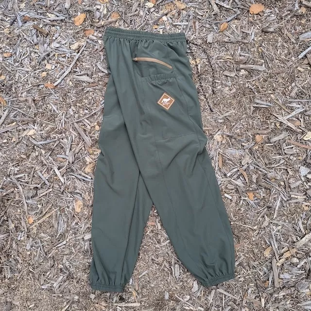 Runyon TrailStash Scrambler - Unisex Olive Green Hiking Jogger Pants American Made In USA.