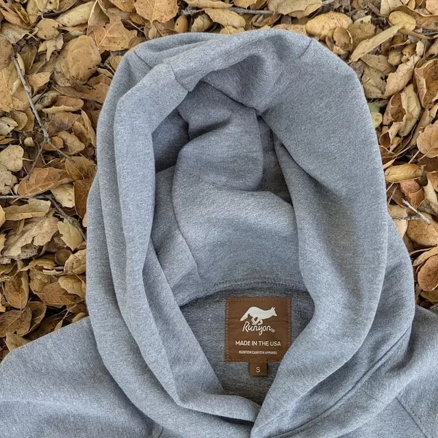 Runyon French Terry Cotton Heather Grey Pullover Hoodie Sweatshirt - Hidden Pockets, Thumbholes & Watch Windows - American Made In USA