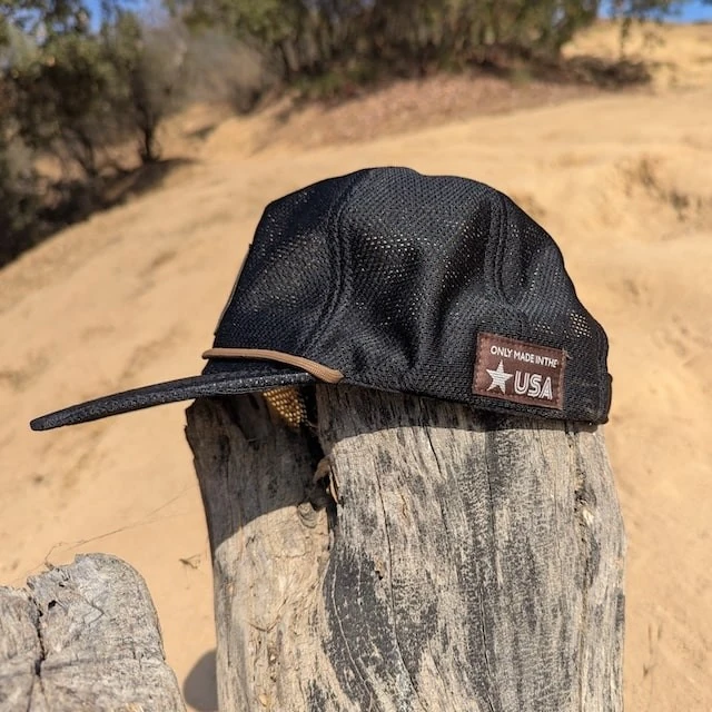 Runyon Black Pine Reflective Mesh Trail Cap for Running, Hiking, Working Out, Fitness, Outdoors. American Made In USA.