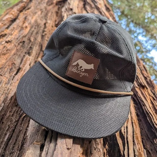 Runyon Black Pine Reflective Mesh Trail Cap for Running, Hiking, Working Out, Fitness, Outdoors. American Made In USA.