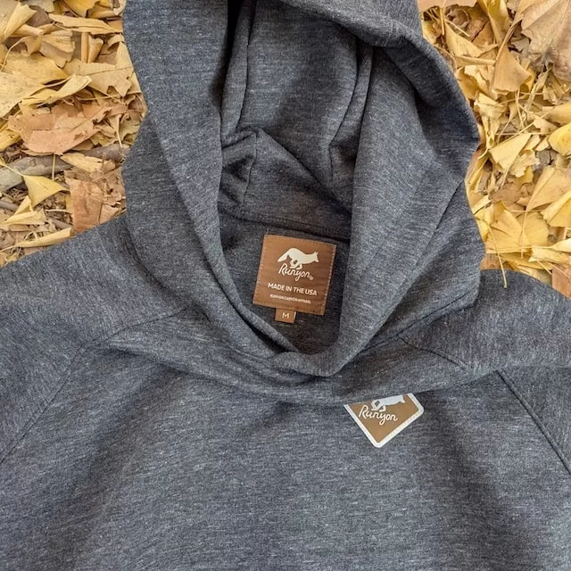 Runyon French Terry Cotton Dark Heather Grey Charcoal Pullover Hoodie Sweatshirt - Hidden Pockets, Thumbholes & Watch Windows - American Made In USA