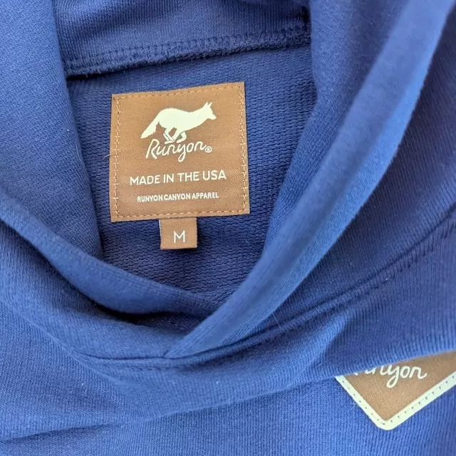 Runyon French Terry Cotton Navy Blue Pullover Hoodie Sweatshirt - Hidden Pockets, Thumbholes & Watch Windows - American Made In USA